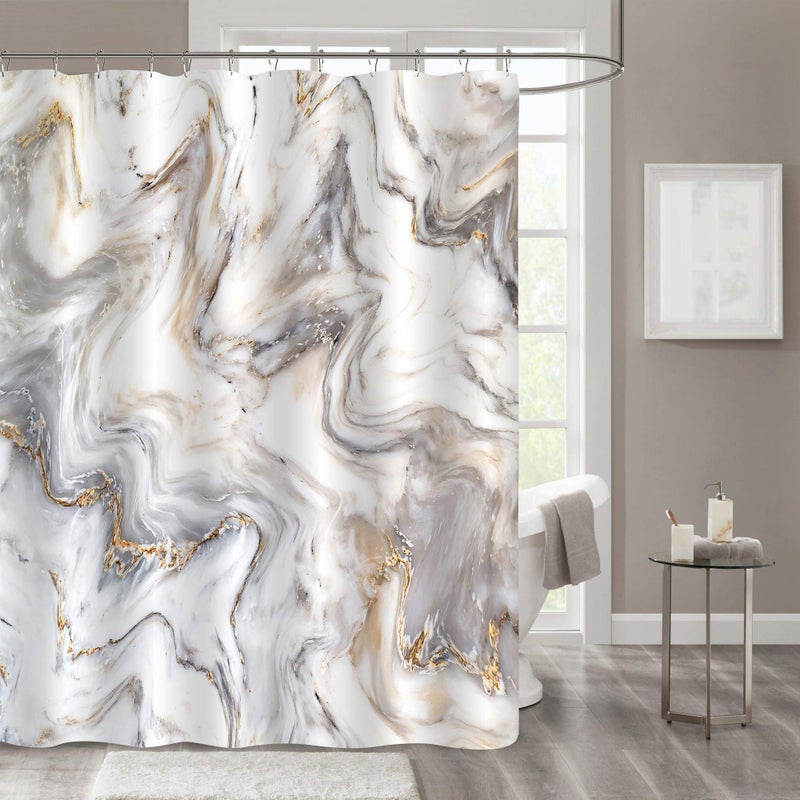 Gibelle Extra Long 72 x 84 Tall Abstract Grey Gold Marble  Modern Luxury Neutral Art Waterproof Fabric Shower Curtain for Bathroom Decor