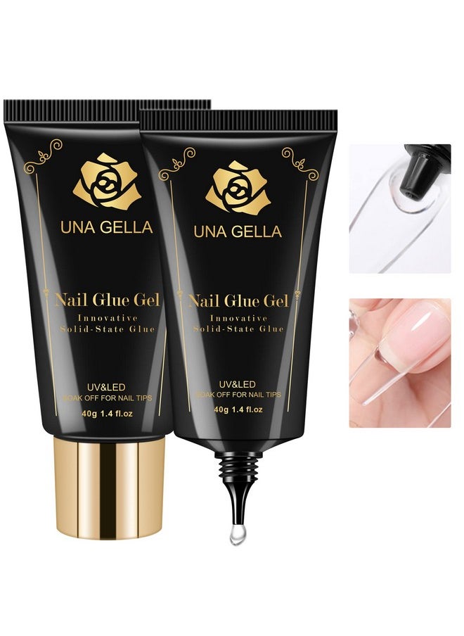 UNA GELLA - UNA GELLA Solid Nail Tips Glue Gel 2 * 40ml Lamp Curing Needed Soak Off Soft Gel Nail Tips Glue Super Strong Nail Glue Gel for Acrylic Nails Extension Fake Nail Tips Press On Glue for Gel Jelly Tips - Image 1