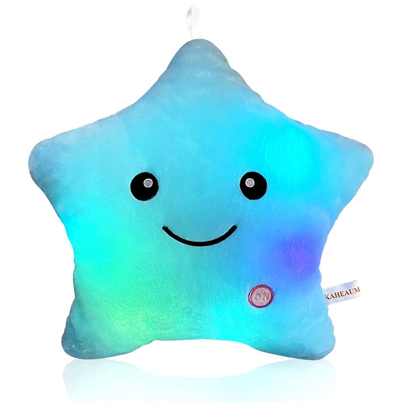 KAHEAUM Creative Twinkle Star Glowing LED Night Light Up Plush Pillows Stuffed Toys Birthday Gifts for Kid Children FriendsCouch Bed Throw Pillows Decorative Light Blue Throw Pillow Covers - Image 2
