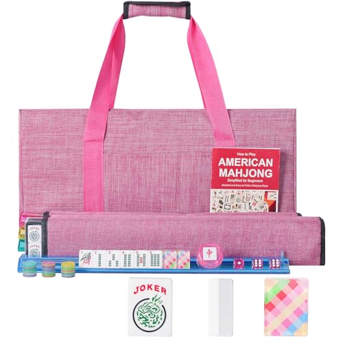 GUSTARIA American Mahjong Set166 Quality Acrylic Tiles with Colorful Prints 4 AllinOne Color RackPushers Complete Mahjong Game Set with Carrying Bag - Image 1