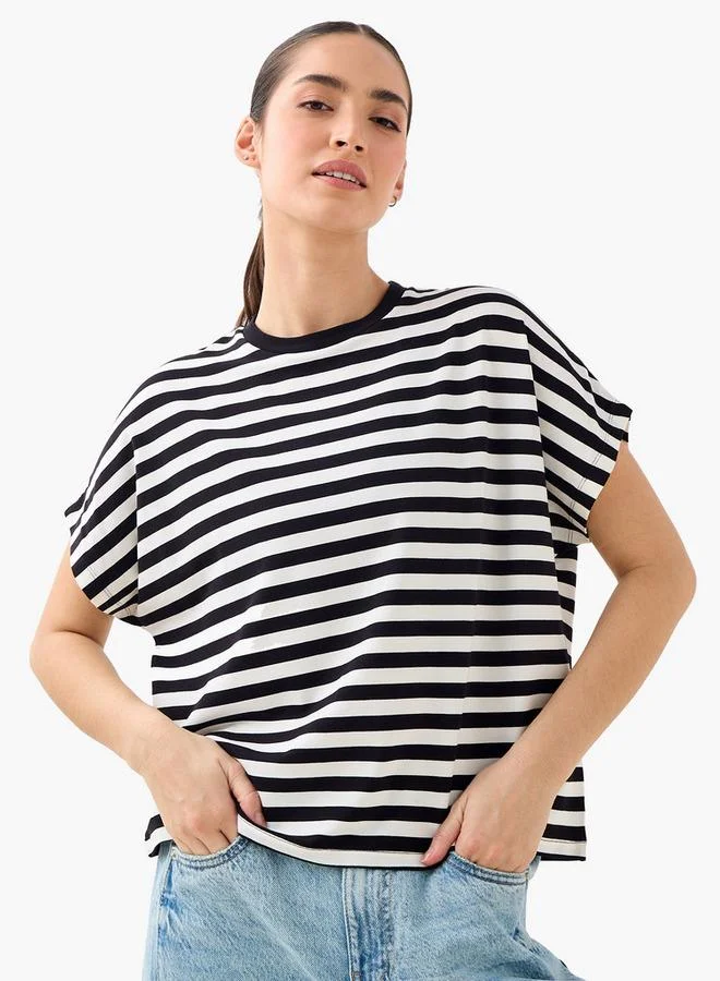 Splash FAV Striped Viscose Crew Neck T-shirt