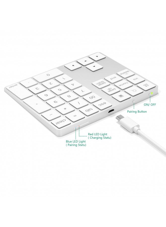 Bluetooth Numeric Keypad with Multiple Shortcuts 34-Keys Number Pad Wireless Portable Slim Number Pad for iPad/Mac/Laptop/PC Compatible with Windows Android iOS System