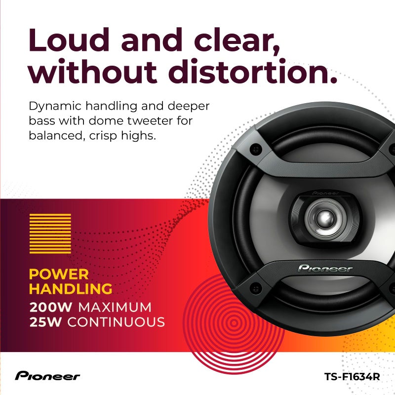PIONEER F-Series TS-F1634R 6.5â€ 2-Way Speakers (Pair) â€“ 200W Max, Balanced Sound + Smooth Treble, Great Stock Replacement, High-Efficiency Speaker Designed for OEM Power - Image 4