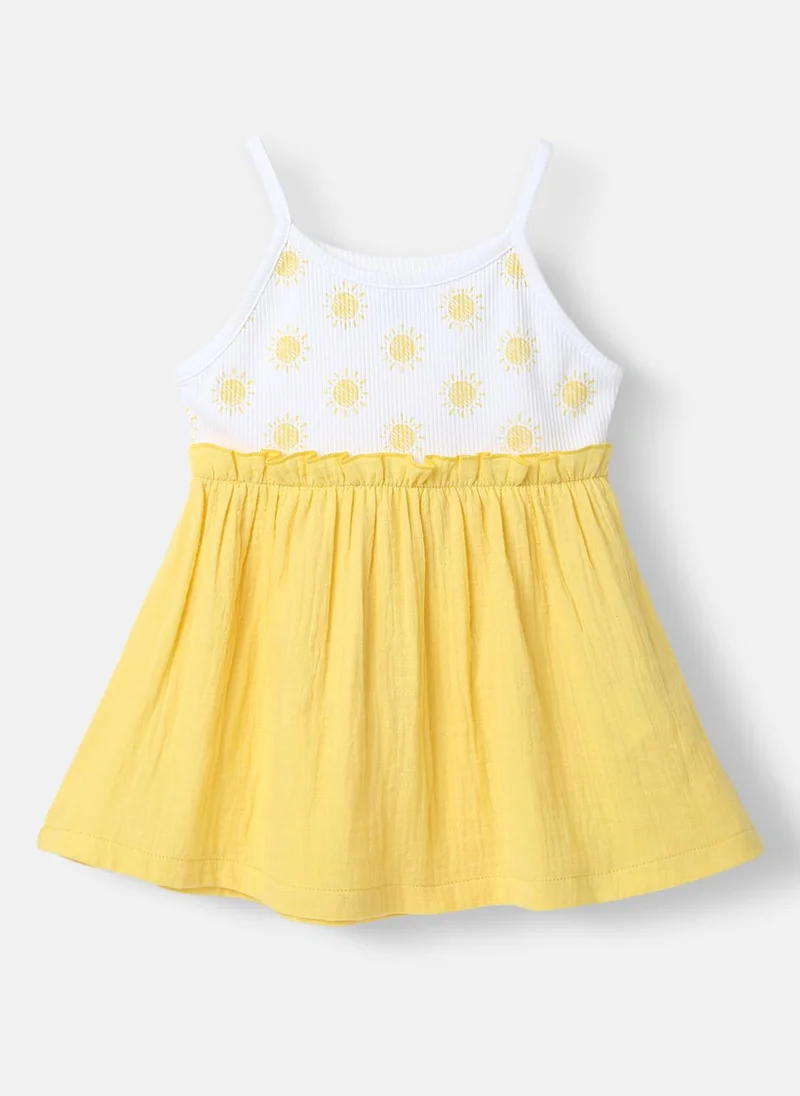 نوتيناتي فستان بناتي قطني ناعم بأكمام بحمالات وخصر مزموم