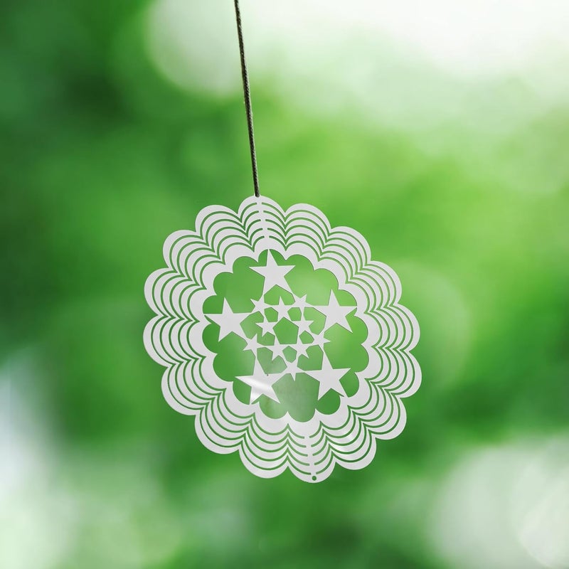 Lurrose 2pcs Stainless Steel 3D Quiet Wind Chimes Star Pendant for Outdoor Garden Yard and Balcony Hanging Decor - Image 5