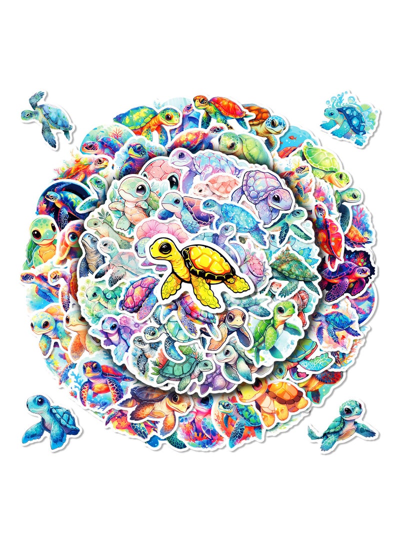 100 قطعة من ملصقات السلاحف البحرية اللطيفة على شكل حيوانات المحيط من الفينيل ملصقات جميلة ملونة على شكل سلحفاة بحرية للأطفال والبالغين وزجاجة المياه والهاتف والتزلج والجيتار والأمتعة - Image 1