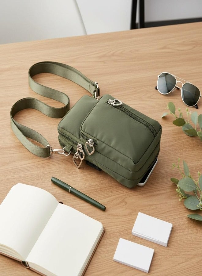 JANKS Small Crossbody Bag for Women - Mini Phone Purses with Crossbody Strap and Wallet - Nylon Arm Bag, A-olive Green, Small, Handbag - Image 3