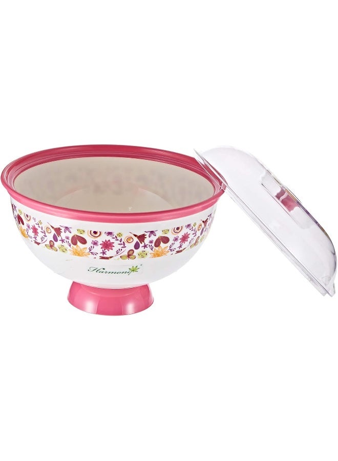 Harmony Salad Bowl With Base And Cover - 1350 Ml, White And Pink, Multi Color - Image 2
