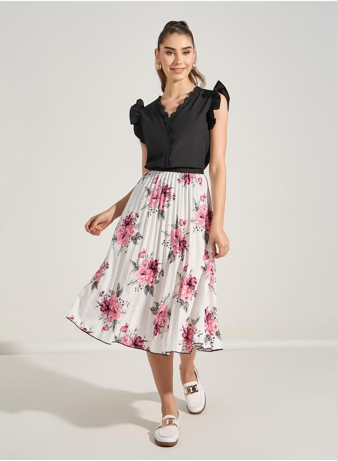 Take Two Solid Lace Insert V Neck Blouse  - Image 2