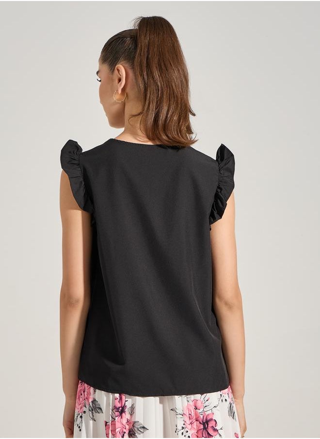 Take Two Solid Lace Insert V Neck Blouse  - Image 5