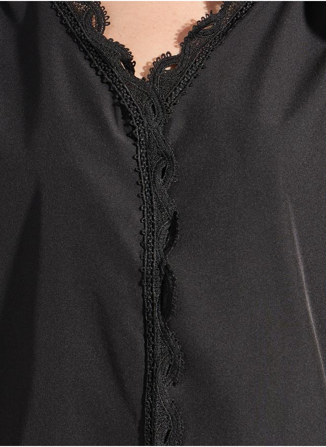 Take Two Solid Lace Insert V Neck Blouse  - Image 4