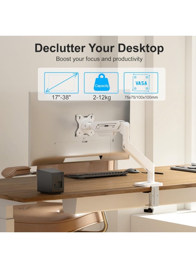 ETHU Monitor Arm, Heavy Duty Monitor Desk Mount with Gas Spring for 17-38 Inch Screens, Hold 2-12KG, Full Motion VESA Monitor Stand with Dual Installation for Office & Home - Image 5