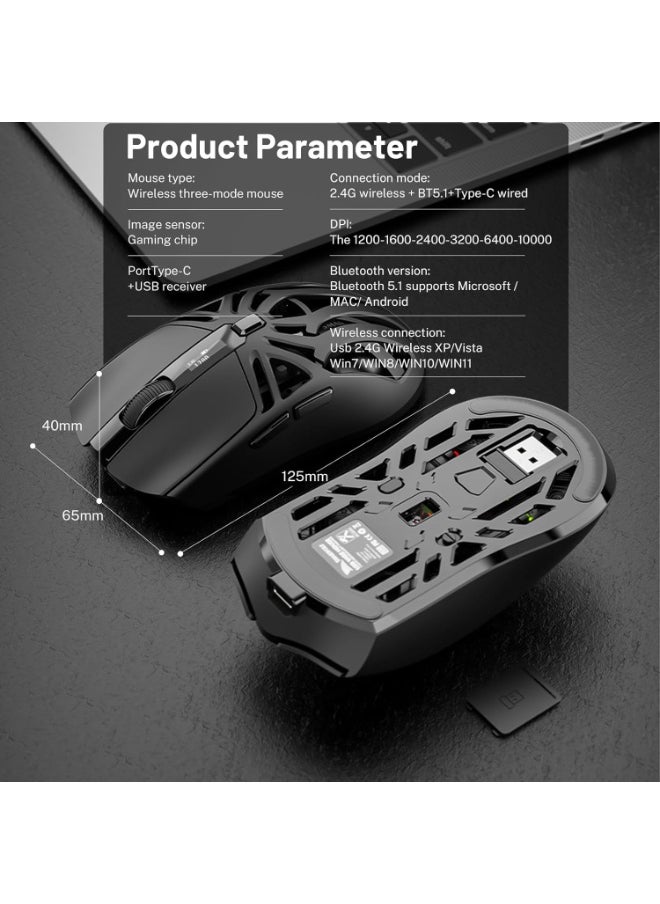 RS8 Gaming Mouse Wireless Bluetooth Wired Tri-Mode  Connection Lightweight Macro Notebook Computer Hollow Mouse