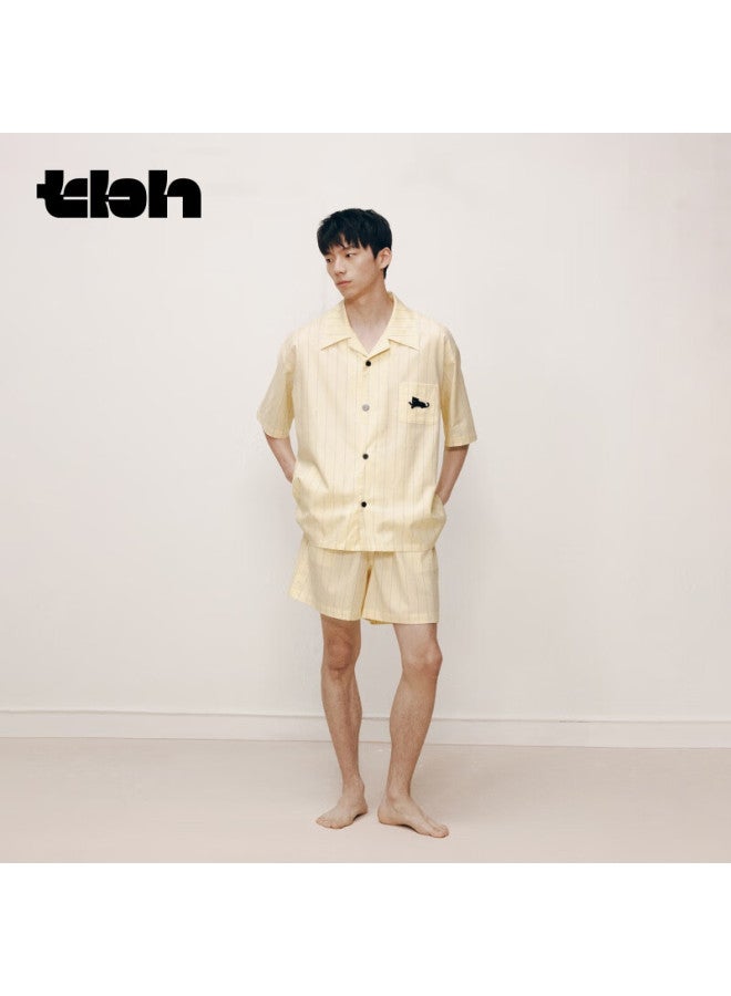 Tbh Soft Cotton Black Leopard Tencel Cotton Home Wear Set, Couple Pajamas, Short Style, Dandelion Yellow, Size M - Image 1