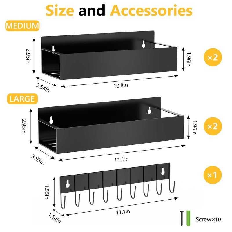 SMRCAD Magnetic Spice Rack for Refrigerator Seasoning Organizer for Spice Fridge Shelf storage Magnetic Shelf with Hook for Oven (4pack1hook-Black) - Image 2