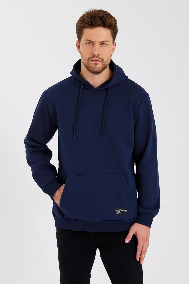 mmetalic Navy Blue Kangaroo Pocket Hooded Men's Sweatshirt