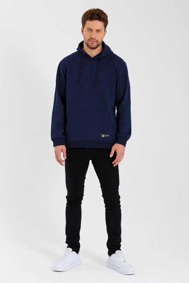 mmetalic Navy Blue Kangaroo Pocket Hooded Men's Sweatshirt