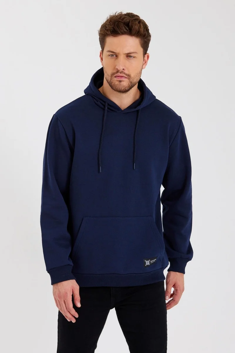 mmetalic Navy Blue Kangaroo Pocket Hooded Men's Sweatshirt