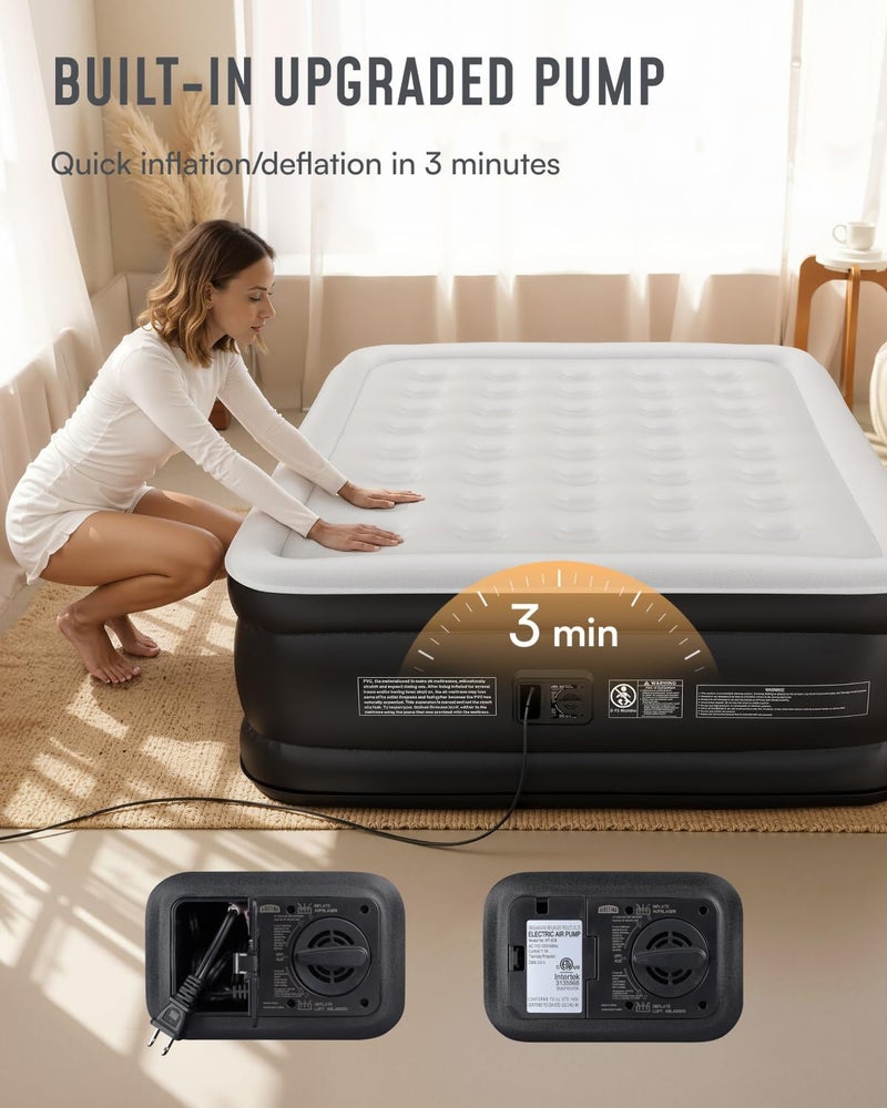 Airefina Air Mattress Queen with Built in Pump, 18 Raised Comfort Blow Up Mattress with Carrying Bag, Portable Inflatable Mattress for Guest Home, Air Bed Colchones Inflables 750 Lbs Max, 80*60*18 in - Image 3