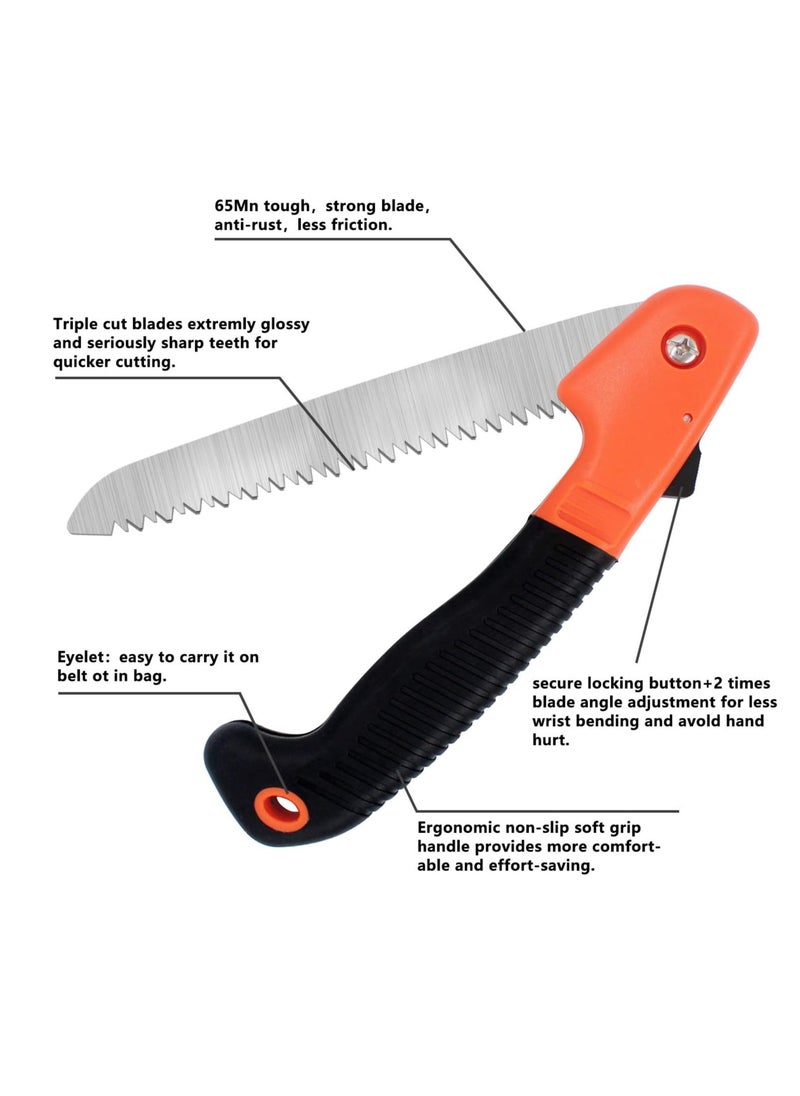 Folding Pruning Saw, Premium Folding Hand Saw with Secure Lock Comfort Soft Grip for Garden or Tree Pruning, Camping, Wood Working