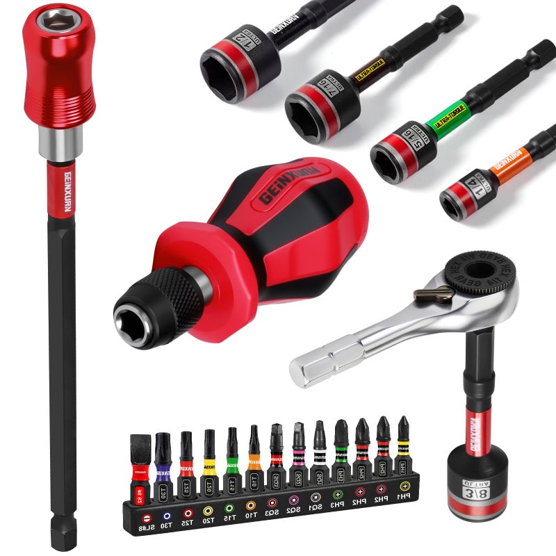 Geinxurn 21 Pieces Tool Kit Include Mini Ratchet Wrench S2 Steel Screwdriver Bit Mini Screwdriver Handle Magnetic Locking Bit Holde Socket Wrench Nut Driver Set Portable Hand Tools Set for Repair - Image 2