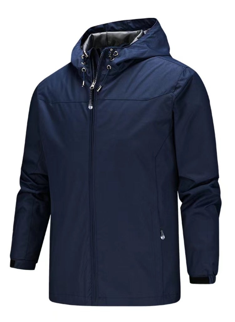 Loquat Men's Solid Color Hooded Zippered Slim Fit Outdoor Jacket Long Sleeve Casual Coat Dark Blue 