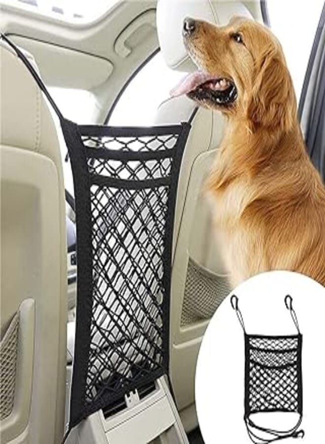3-Layer Car Mesh Organizer with Hooks Upgrade Stretch Length Netting Bag for Car, Barrier of Backseat Pet Kids, Cargo Tissue Purse Handbag Net Pocket Holder, Driver Storage Netting Pouch 