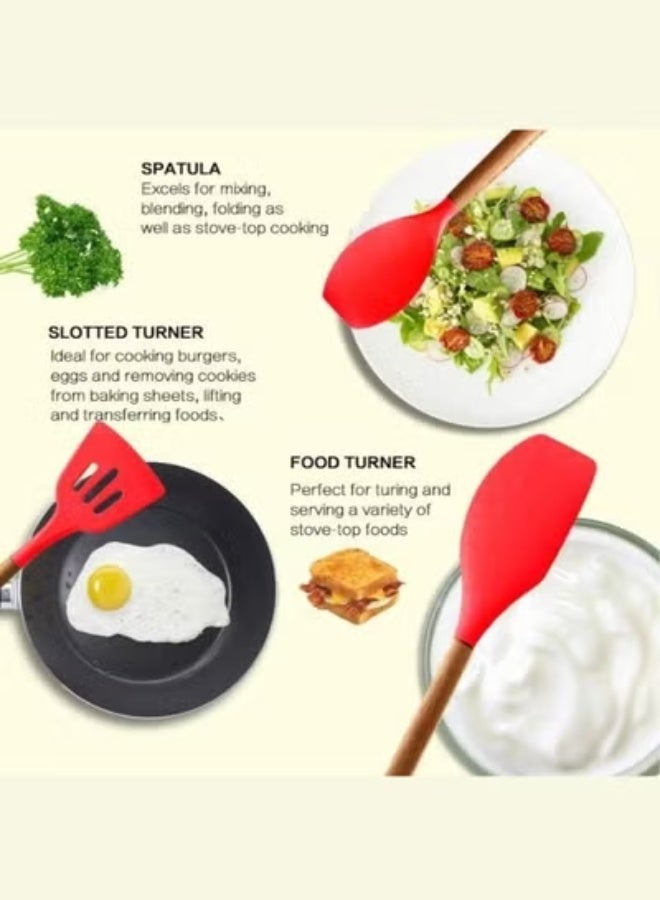 TIGER 12-Piece Silicone Cooking Utensil Set with Wooden Handles | Heat-Resistant, Food-Grade BPA-Free Kitchen Tools | Non-Stick Safe, Durable, Dishwasher Safe with Holder – Ideal for Home & Professional Use - Image 3