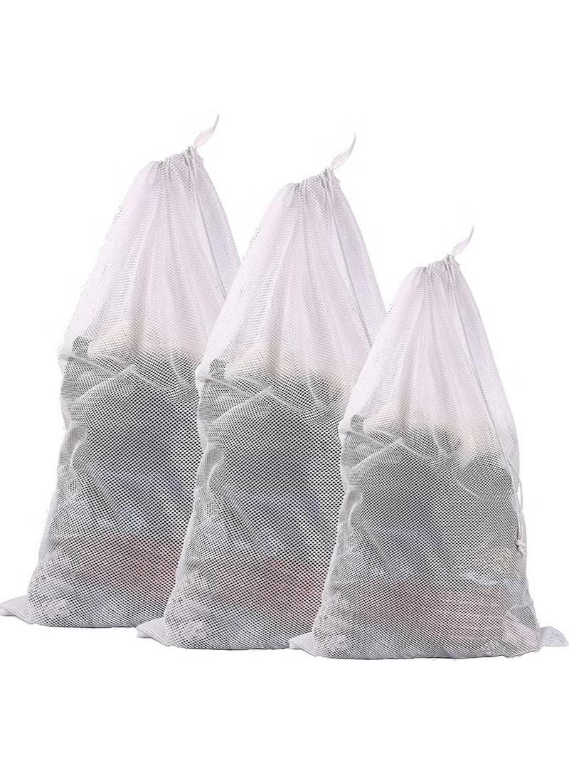 3 قطع من أكياس الغسيل المتينة على شكل قرص العسل، أكياس شبكية متينة، 2 كبيرة جدًا وواحدة كبيرة مع رباط للإغلاق، مناسبة لسكان الكليات والمساكن والشقق - Image 1