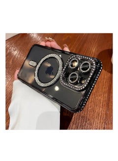 For iPhone 15 Pro Diamond Gradient Plated MagSafe TPU Phone Case(Black)