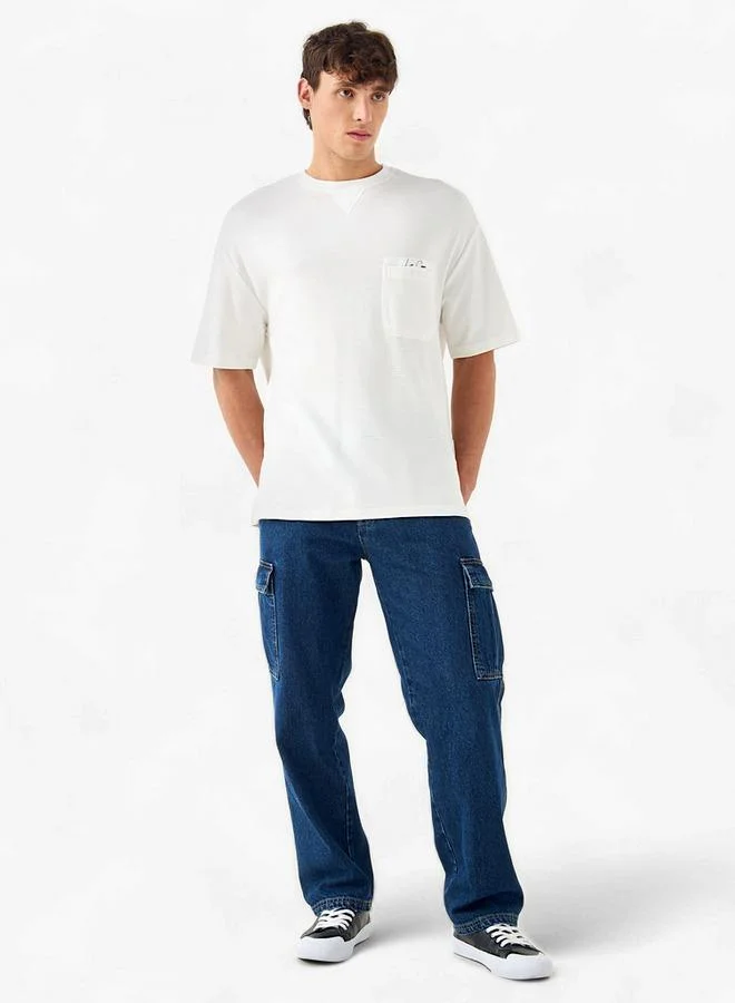 Lee Cooper Lee Cooper Striped Oversized T-shirt with Short Sleeves and Pocket