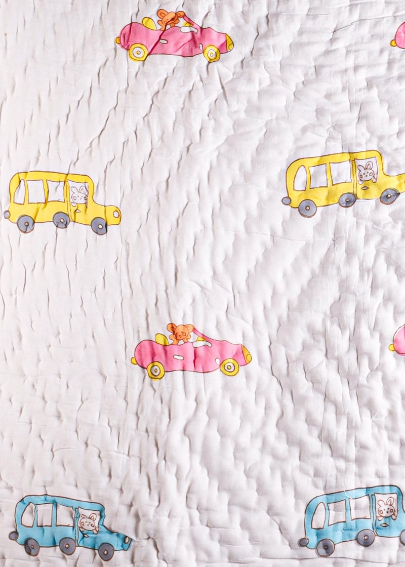 Feels Like Home Handcrafted Home Linen Feels Like Home Baby Quilt - Pink Car Cotton Baby Super Soft Lightweight Reversible All Season Use Comforter AC Blanket Baby Wrap for Kids, 60 x 90 Inch (0-5 Years) - Image 2