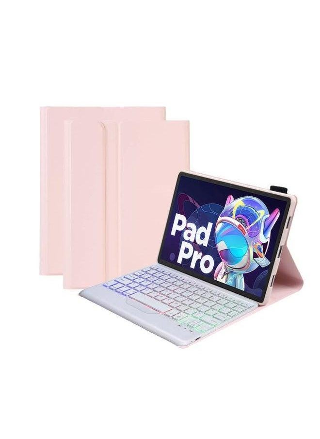Generic For Lenovo Tablet Small Leather Pad Pro12.7 Inch Bluetooth Keyboard M10plus Shell Touch Back Brilliance-Colour:Sakura Pink + (backlit Version)-Product Type:Lenovo 10.6inch 3rd Generation 2022/tb-125fu  - Image 1