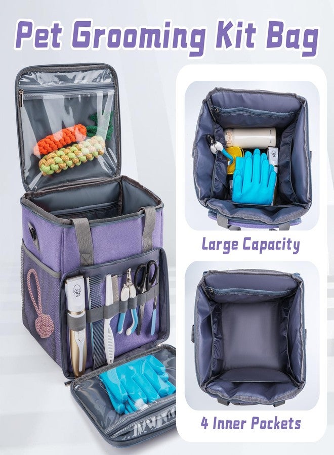 SMYV Pet Grooming Bag for Dog Grooming Supplies, Dog Tote Travel Bag for Pets Grooming Tools Kit Accessories - Light Purple - Image 3