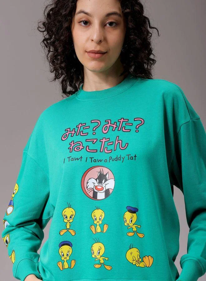 مرفوعة Women Boxy Fit Looney Tunes Oversized Sweatshirt
