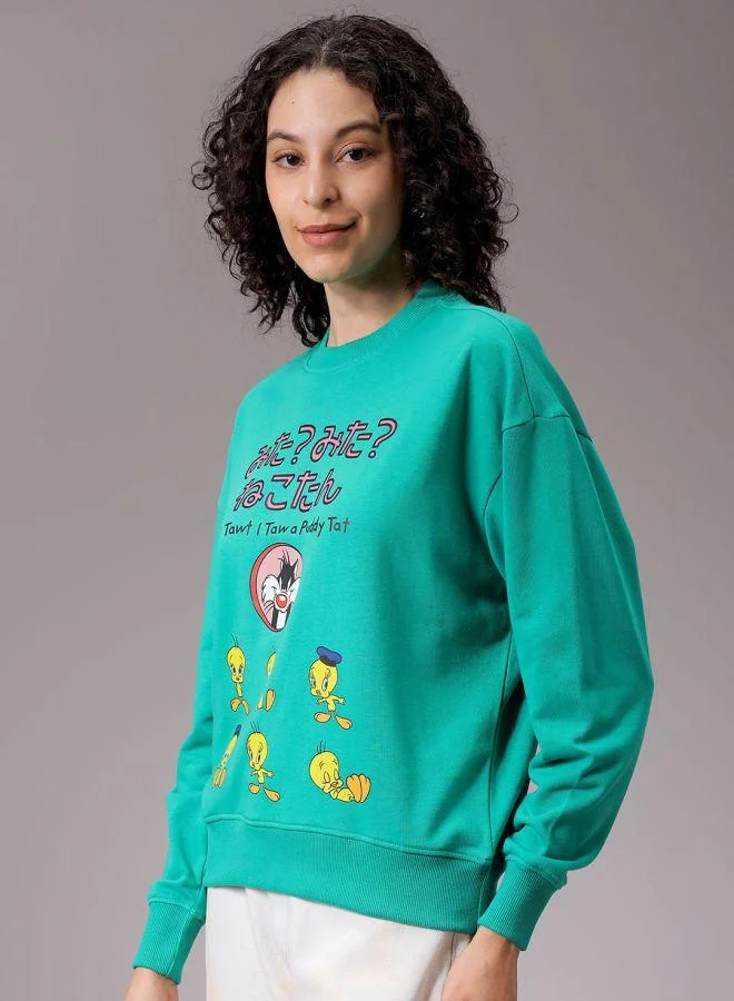 Women Boxy Fit Looney Tunes Oversized Sweatshirt