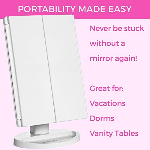 Absolutely Luvly مرآة تجميل ثلاثية الطي مع أضواء LED | شاشة لمس لتعتيم - تكبير 1x 2X 3X - مرآة مكياج محمولة - Image 5