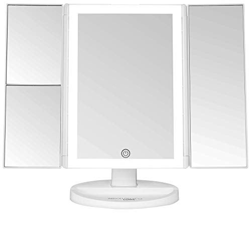 Absolutely Luvly مرآة تجميل ثلاثية الطي مع أضواء LED | شاشة لمس لتعتيم - تكبير 1x 2X 3X - مرآة مكياج محمولة - Image 1