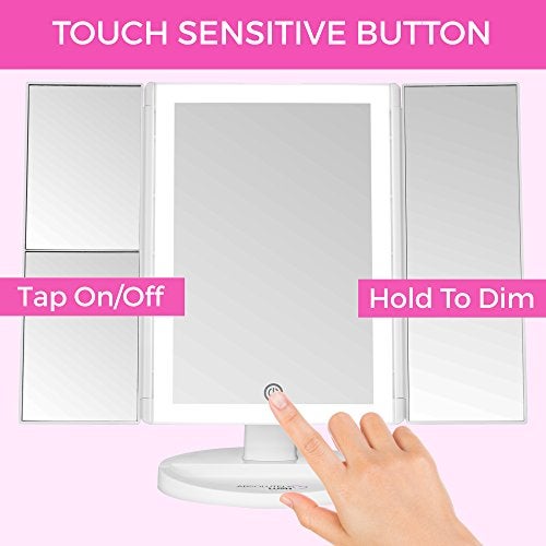 Absolutely Luvly مرآة تجميل ثلاثية الطي مع أضواء LED | شاشة لمس لتعتيم - تكبير 1x 2X 3X - مرآة مكياج محمولة - Image 2