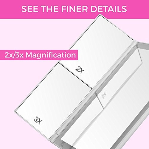 Absolutely Luvly مرآة تجميل ثلاثية الطي مع أضواء LED | شاشة لمس لتعتيم - تكبير 1x 2X 3X - مرآة مكياج محمولة - Image 3