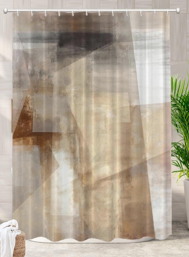 Batmerry Brown Beige Abstract Art Decorative Shower Curtain, Brown Art Abstract Acrylic Painting Shower Curtain Cute Long Wide Shower Curtain with Rust Proof Grommets for Bathroom Waterproof Washable - Image 1