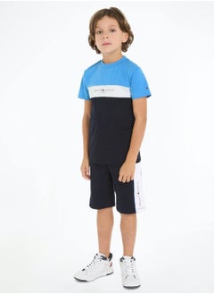 TOMMY HILFIGER Boys' Essential Colour-Blocked T-Shirt And Shorts Set -  Pure cotton, Blue  - Image 3