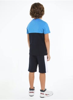 TOMMY HILFIGER Boys' Essential Colour-Blocked T-Shirt And Shorts Set -  Pure cotton, Blue  - Image 4