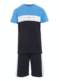 TOMMY HILFIGER Boys' Essential Colour-Blocked T-Shirt And Shorts Set -  Pure cotton, Blue  - Image 2