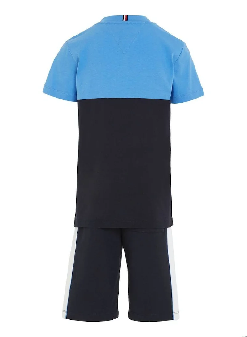 TOMMY HILFIGER Boys' Essential Colour-Blocked T-Shirt And Shorts Set -  Pure cotton, Blue