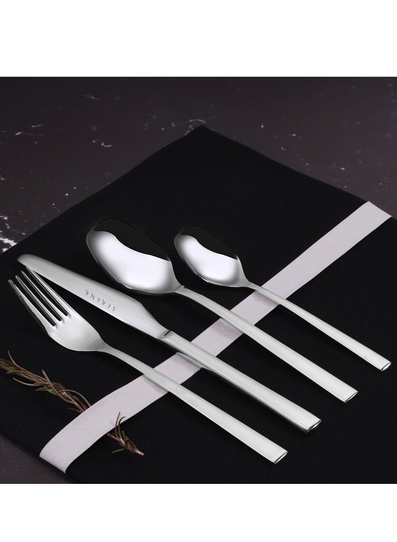 Serenk 24 Piece Stainless Steel Cutlery Set, 6pc Table Spoon 6pc Table Fork 6pc Table Knife 6pc Dessert Spoon Set, Mirror Polished, Flatware Silverware Set For Home Restaurant Hotel, Dinner Tableware Utensils, Dishwasher Safe, Serenk New York Series - Image 4