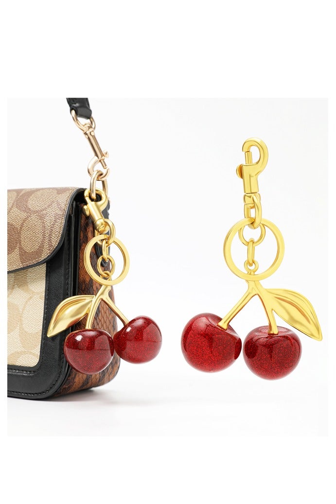 زينة حقيبة الكرز لحقائب اليد وسحر المحفظة اللطيف للنساء وسلاسل المفاتيح وإكسسوارات سلسلة المفاتيح