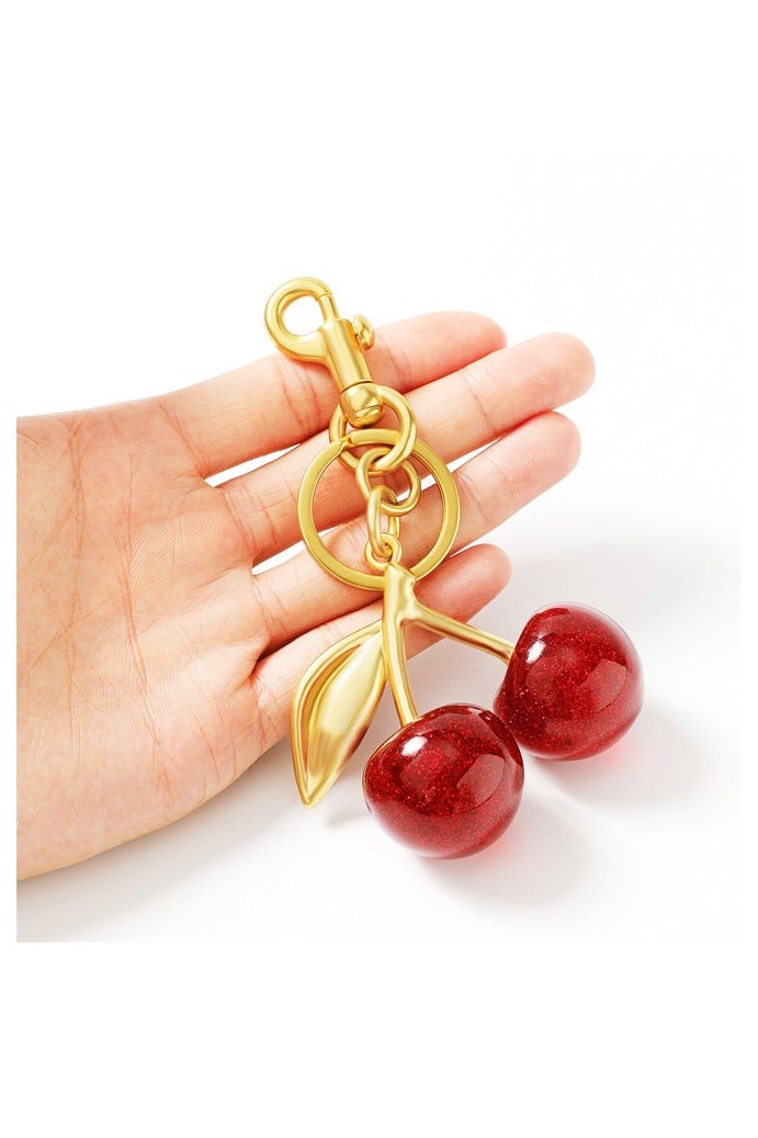 زينة حقيبة الكرز لحقائب اليد وسحر المحفظة اللطيف للنساء وسلاسل المفاتيح وإكسسوارات سلسلة المفاتيح