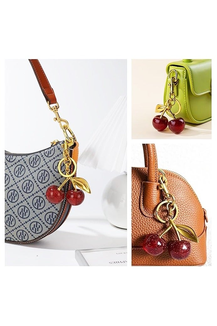 زينة حقيبة الكرز لحقائب اليد وسحر المحفظة اللطيف للنساء وسلاسل المفاتيح وإكسسوارات سلسلة المفاتيح