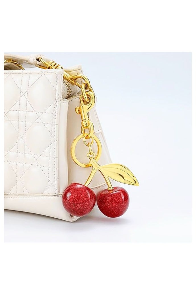 زينة حقيبة الكرز لحقائب اليد وسحر المحفظة اللطيف للنساء وسلاسل المفاتيح وإكسسوارات سلسلة المفاتيح